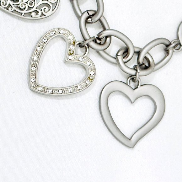 Chunky Heart Charm Bracelet Silver Tone - Picture 4 of 8